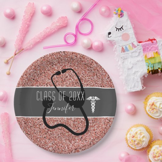 Verpleegkundige Afstudeerfeest Caduceus Roos Goude Papieren Bordje (Feest)