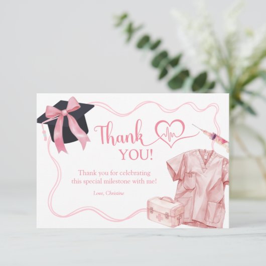 Verpleegkundige afstudeerfeest plat bedankkaart (Staand voorkant)