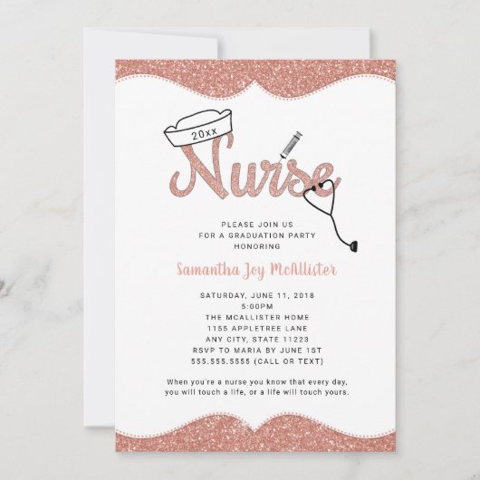 Verpleegkundige afstudeerfeest, roos gouden glitte kaart (Voorkant)