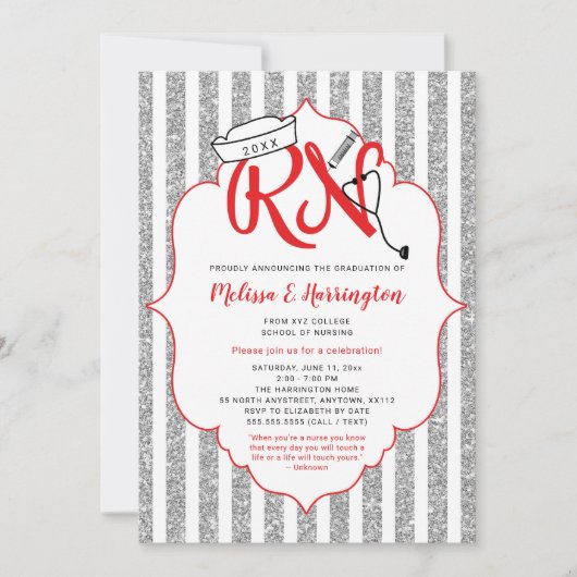 Verpleegkundige afstudeerfeest uitnodiging, rood z kaart (Voorkant)