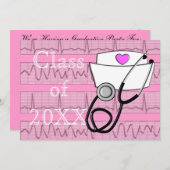 Verpleegkundige afstudeerfeest uitnodigingen EKG s (Voorkant / Achterkant)