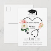 Verpleegkundige Afstuderen 2022 Floral Laurel Uitn Uitnodiging Briefkaart (Voorkant / Achterkant)