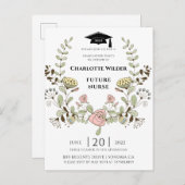 Verpleegkundige Afstuderen 2022 Floral Laurel Uitnodiging Briefkaart (Voorkant / Achterkant)