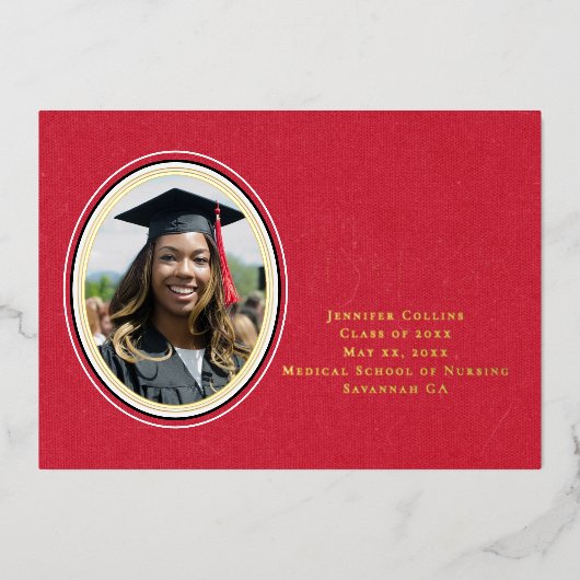 Verpleegkundige Afstuderen Elegant Rood Bedankt Sc Folie Uitnodiging (Voorkant)