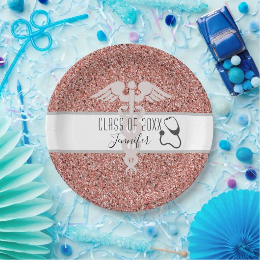 Verpleegkundige Afstuderen Medische Caduceus Roze  Papieren Bordje (Feest)