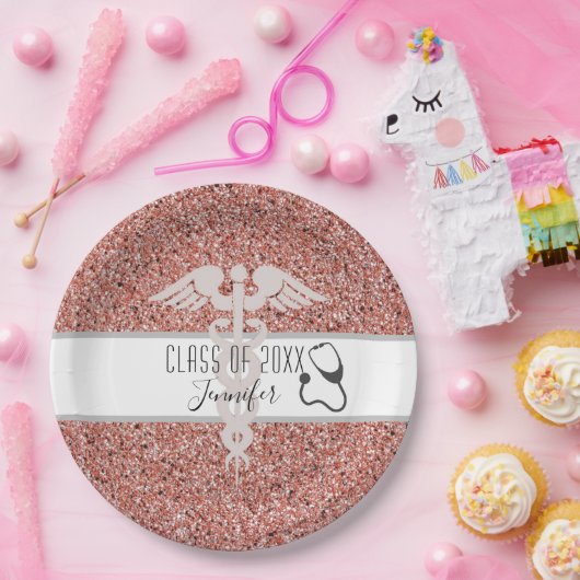 Verpleegkundige Afstuderen Medische Caduceus Roze  Papieren Bordje (Feest)