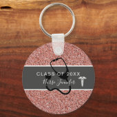 Verpleegkundige Afstuderen Roze Glitter Persoonlij Sleutelhanger (Voorkant)