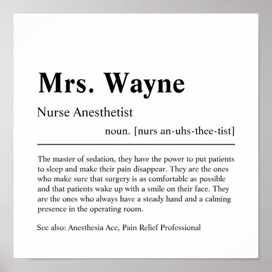 Verpleegkundige anesthetist Gepersonaliseerd Gift Poster (Voorkant)
