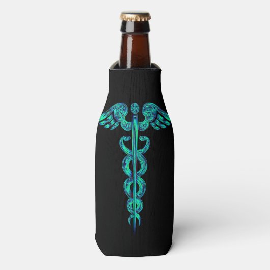 Verpleegkundige arts Caduceus Medical Turquoise Zw Flesjeskoeler (Fles Voorkant)