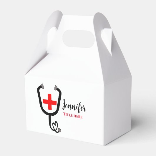 Verpleegkundige arts rood plus stethoscoop voeg na bedankdoosjes (Achterkant)