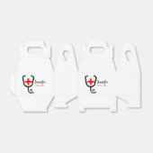 Verpleegkundige arts rood plus stethoscoop voeg na bedankdoosjes (Uitgevouwen)