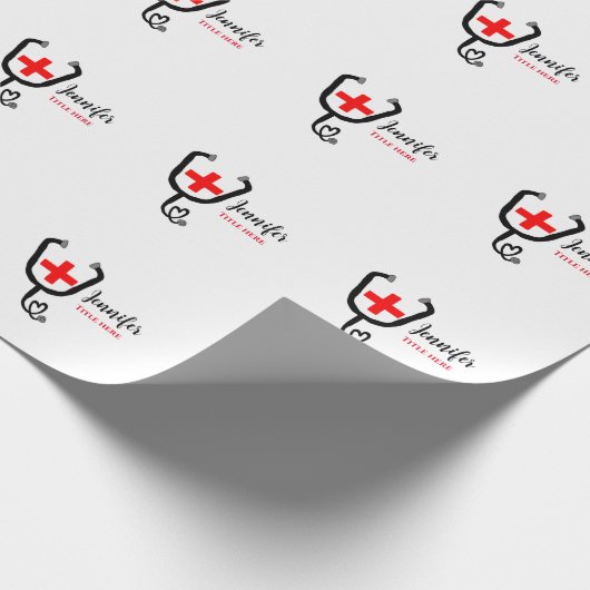 Verpleegkundige arts rood plus stethoscoop voeg na cadeaupapier (Hoek)