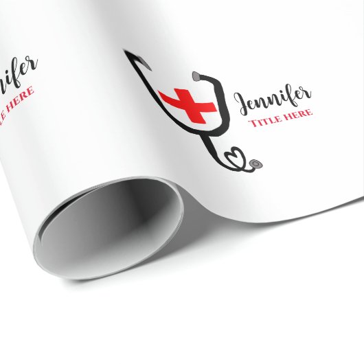 Verpleegkundige arts rood plus stethoscoop voeg na cadeaupapier (Rol Hoek)