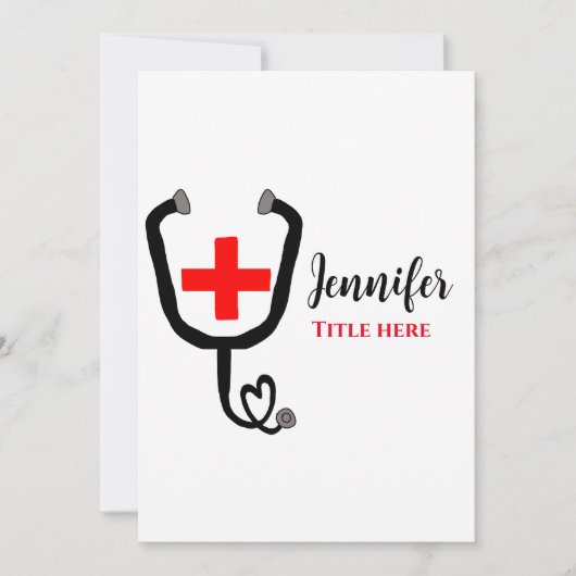 Verpleegkundige arts rood plus stethoscoop voeg na feestdagenkaart (Voorkant)