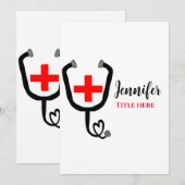 Verpleegkundige arts rood plus stethoscoop voeg na feestdagenkaart (Voorkant / Achterkant)