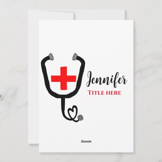 Verpleegkundige arts rood plus stethoscoop voeg na feestdagenkaart (Achterkant)