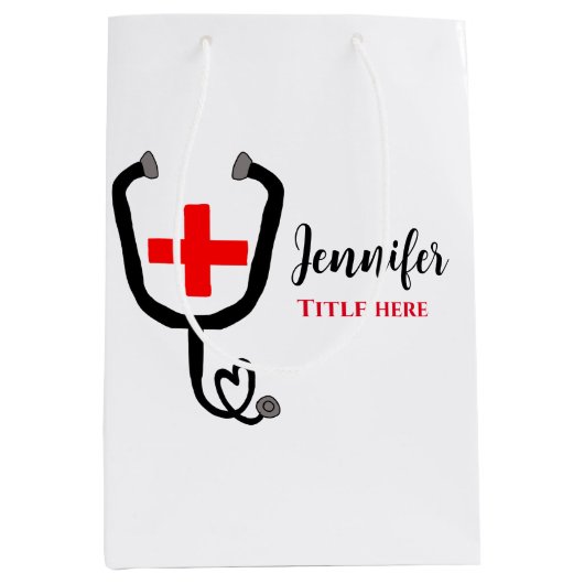 Verpleegkundige arts rood plus stethoscoop voeg na medium cadeauzakje (Voorkant)