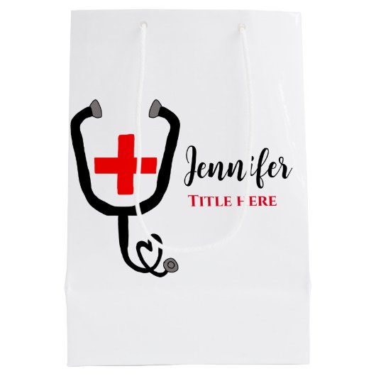 Verpleegkundige arts rood plus stethoscoop voeg na medium cadeauzakje (Achterkant)