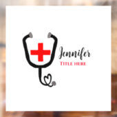 Verpleegkundige arts rood plus stethoscoop voeg na raamsticker (Vel 2)
