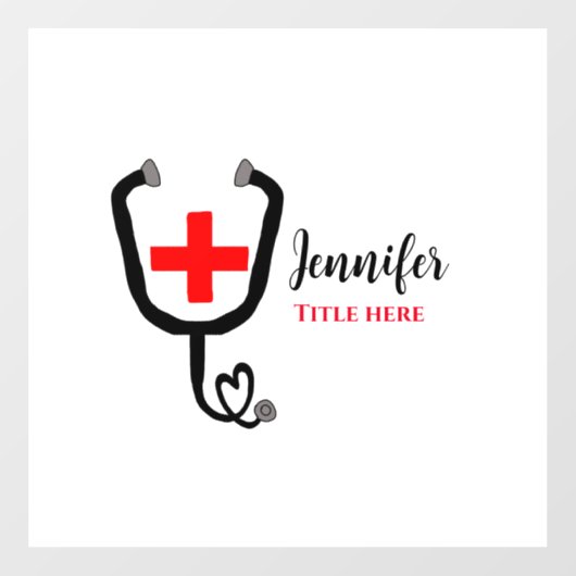 Verpleegkundige arts rood plus stethoscoop voeg na raamsticker (Vel)