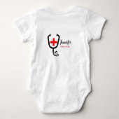 Verpleegkundige arts rood plus stethoscoop voeg na romper (Achterkant)