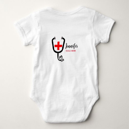 Verpleegkundige arts rood plus stethoscoop voeg na romper (Achterkant)