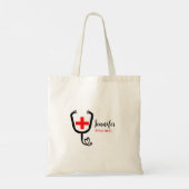 Verpleegkundige arts rood plus stethoscoop voeg na tote bag (Achterkant)