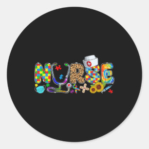 Verpleegkundige Autisme Bewustzijn Stethoscoop en Ronde Sticker