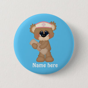 Verpleegkundige Beer voegt naam knop Ronde Button 5,7 Cm