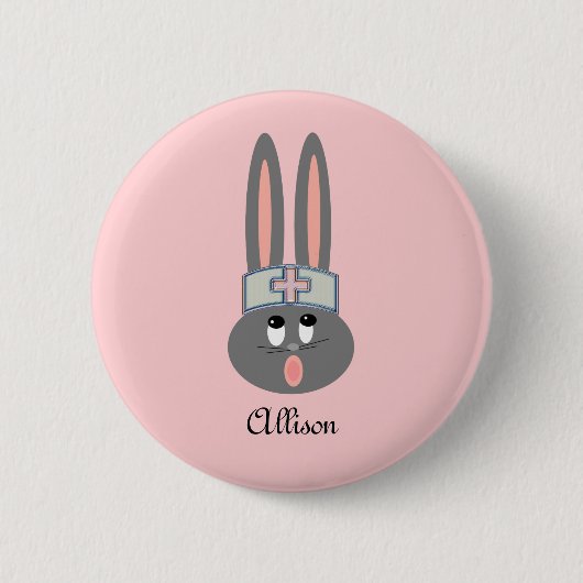 Verpleegkundige Bunny Medical Blush Pink Personeel Ronde Button 5,7 Cm (Voorkant)