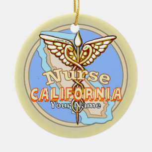 Verpleegkundige Caduceus uit California Keramisch Ornament