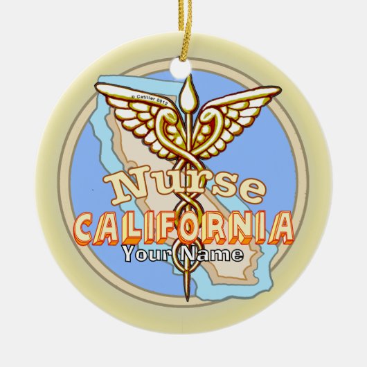 Verpleegkundige Caduceus uit California Keramisch Ornament (Voorkant)