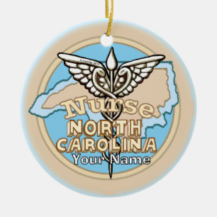 Verpleegkundige Caduceus uit North Carolina Keramisch Ornament