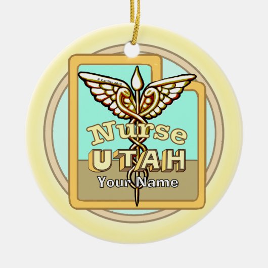 Verpleegkundige Caduceus uit Utah Keramisch Ornament (Voorkant)