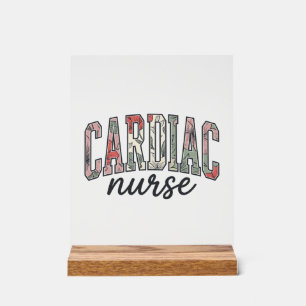 Verpleegkundige Cardiac Bloemige Varsity Lettering Acryl Bord