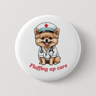 Verpleegkundige Cartoon met Pomeranian Dog Design Ronde Button 5,7 Cm