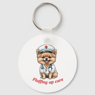 Verpleegkundige Cartoon met Pomeranian Dog Design  Sleutelhanger