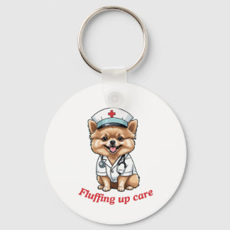 Verpleegkundige Cartoon met Pomeranian Dog Design Sleutelhanger