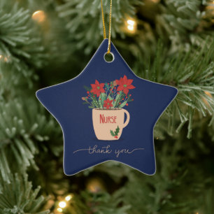 Verpleegkundige Dank je voor Kerstmis Poinsettias Keramisch Ornament