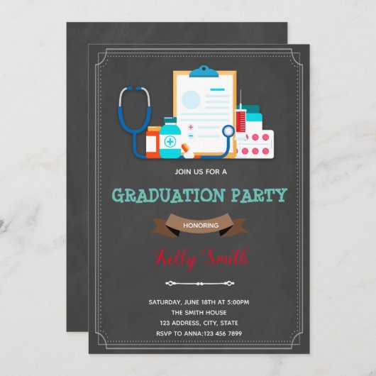 Verpleegkundige dokter afstuderen pensioenfeest kaart (Voorkant / Achterkant)