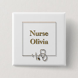 Verpleegkundige Dokter Stethoscoop Vierkante Button 5,1 Cm