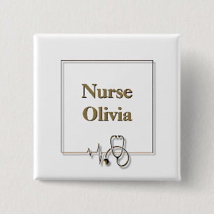 Verpleegkundige Dokter Stethoscoop Vierkante Button 5,1 Cm