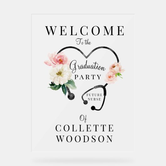 Verpleegkundige Floral Stethoscope Graduation Part Acryl Bord (Voorkant)