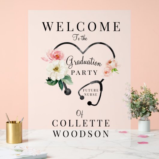 Verpleegkundige Floral Stethoscope Graduation Part Acryl Bord (Huwelijk)