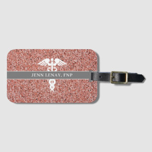 Verpleegkundige FNP Roos Gold Glitter Monogram Bagagelabel