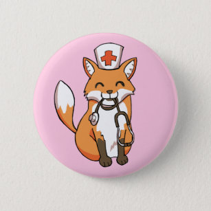 Verpleegkundige Fox Drawing Cute Pink Button Badge