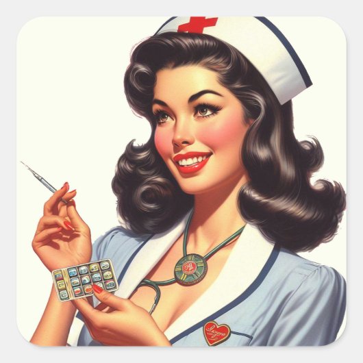  verpleegkundige illustratie vierkante sticker (Voorkant)
