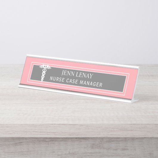 Verpleegkundige Manager Medical Caduceus Blush Pin Bureau Naambordje (Voorkant)