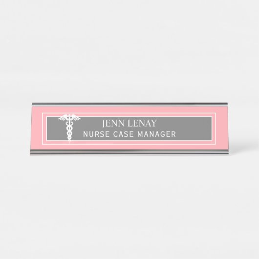 Verpleegkundige Manager Medical Caduceus Blush Pin Bureau Naambordje (Voorkant)