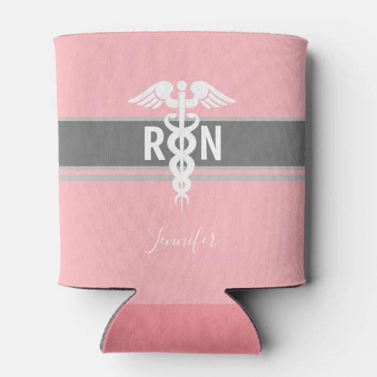 Verpleegkundige Medische Caduceus Roze Gepersonali Blikjeskoeler (Achterkant)